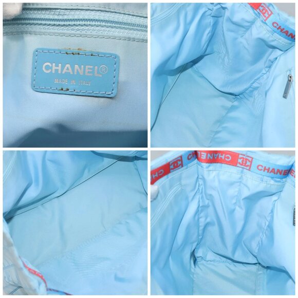 CHANEL New travel line Tote Bag Nylon Light Blue Silver CC Auth 135449 - Picture 16 of 16